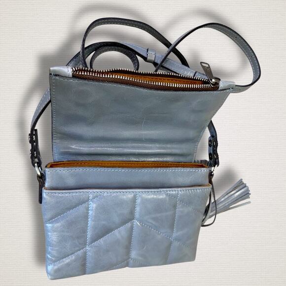Patricia Nash Leather Oil Waxed Corfu Crossbody Shoulder Bag Quilted Blue Gray - Picture 6 of 13